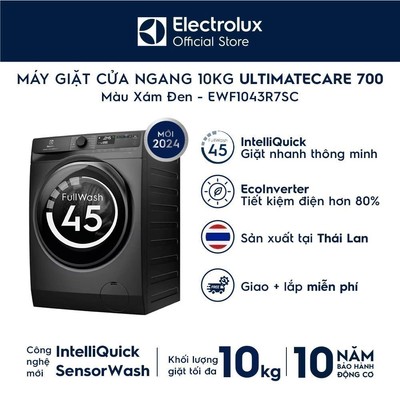 Free giao hàng - Máy giặt cửa ngang 10kg UltimateCare 700 - Xám đen Onyx EWF1043R7SC