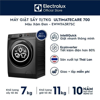 Máy giặt sấy cửa ngang Electrolux 11/7kg UltimateCare 700 - Xám đen Onyx EWW1143R7SC