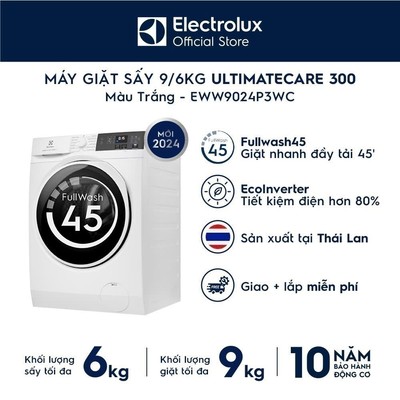 Free giao lắp - Máy giặt sấy 9/6KG Electrolux S300 EWW9024P3WC - giặt đẩy tải 45 phút, diệt khuẩn, EcoInverter