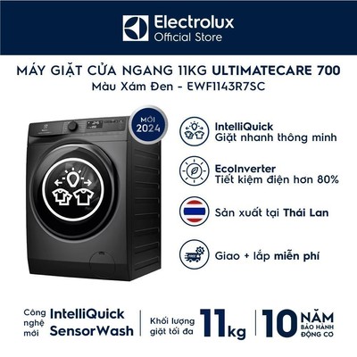 Free giao lắp - Máy giặt cửa ngang Electrolux 11kg UltimateCare 700 - Xám đen Onyx EWF1143R7SC