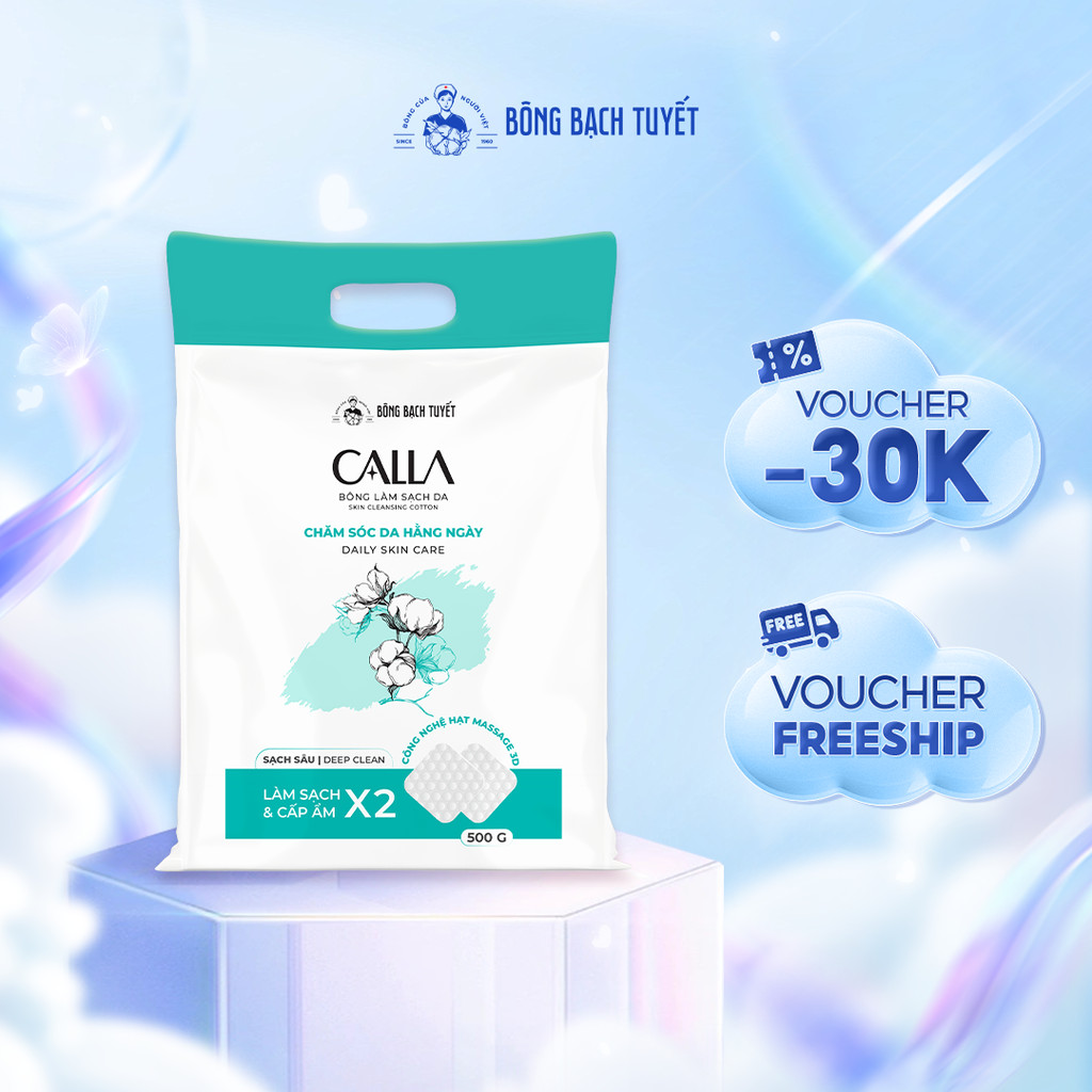 Bông tẩy trang làm sạch da Bông Bạch Tuyết Calla Sạch Sâu 500Gr