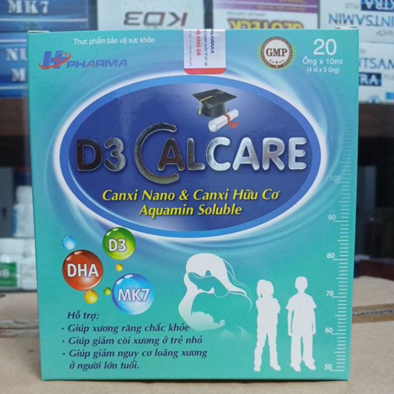 D3 CALCARE bổ sung canxi nano tự nhiên, DHA tảo, giúp xương và răng chắc khỏe, hộp 20 ống.