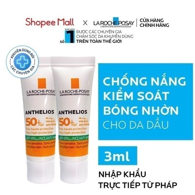 Bộ đôi kem chống nắng kiểm soát bóng nhờn cho da dầu La Roche-Posay Anthelios Dry touch SP50+  3ml