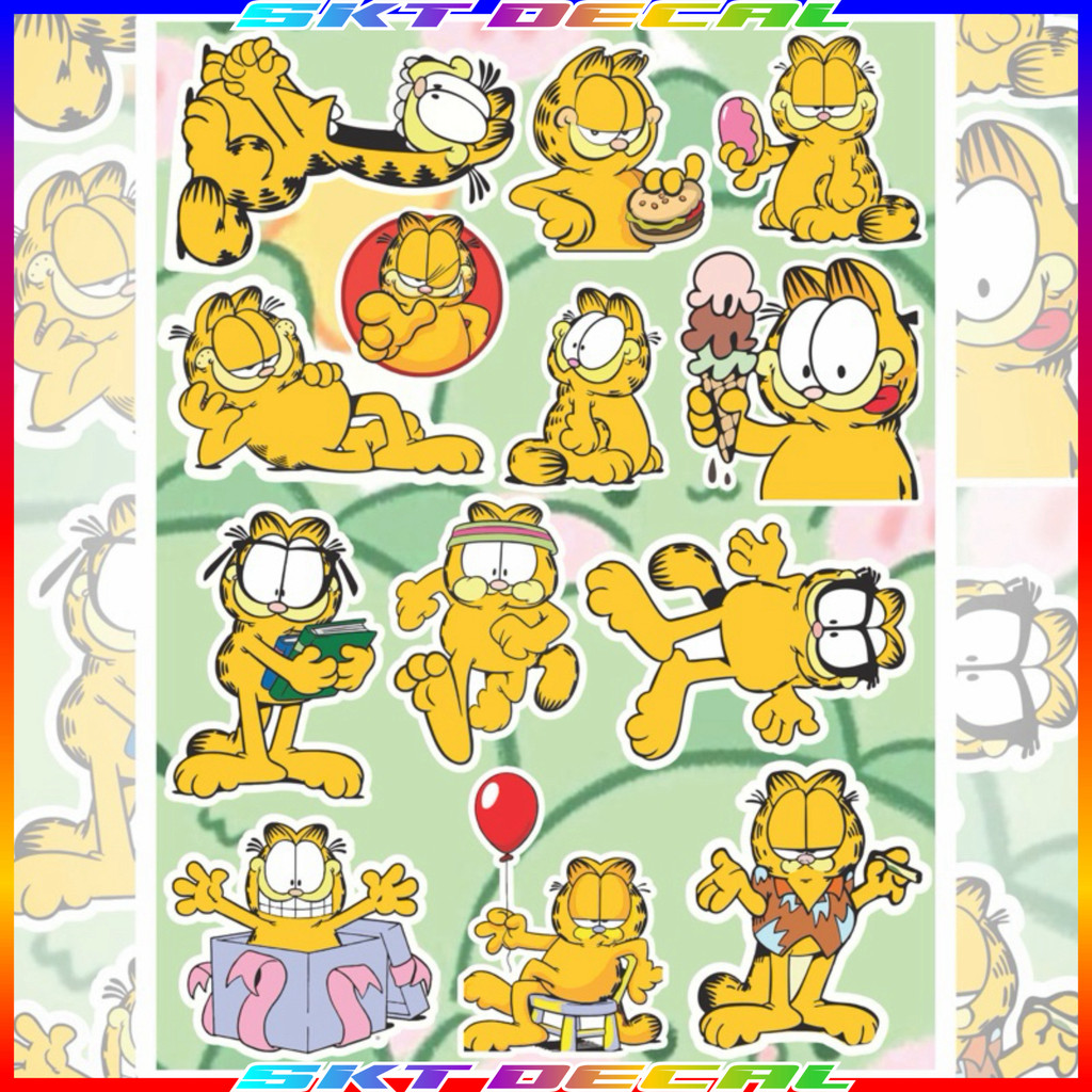 Tem Dán Sticker Nhãn Dán Decal Mèo Garfield Dán Trang Trí Xe Máy Xe Điện Bàn Học Máy Tính Tủ Lạnh De