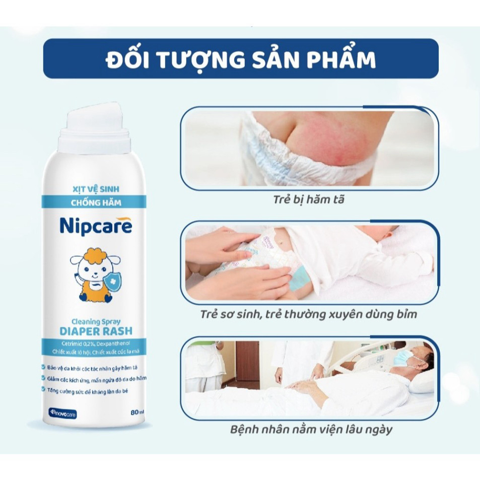 Xịt vệ sinh chống hăm Nipcare Novocare 80ml - ngăn ngừa mẩn ngứa, an toàn không cần rửa.