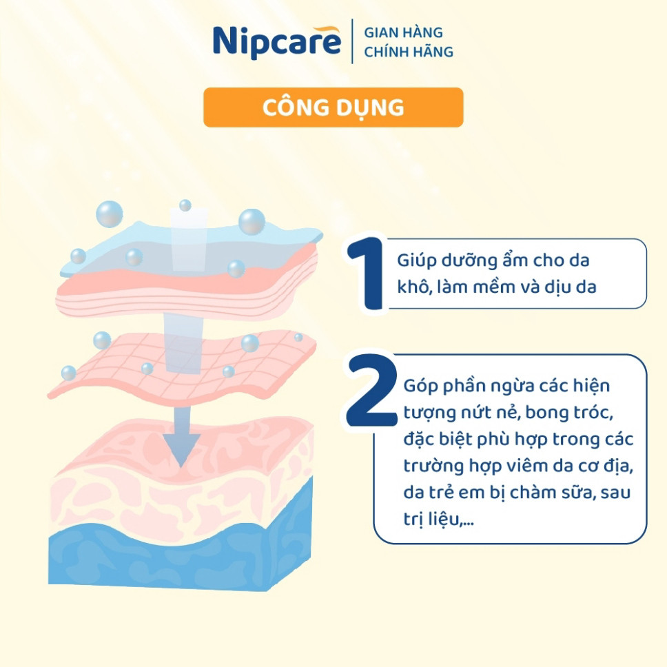 Kem dưỡng ẩm Nipcare 60g cho trẻ, hỗ trợ viêm da cơ địa, chàm sữa, giảm ngứa, khô da, ngăn kích ứng.