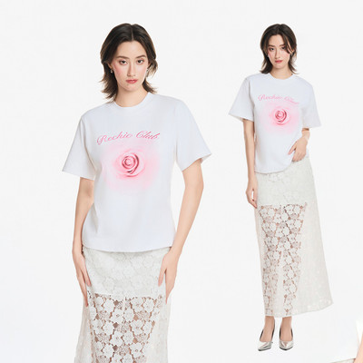 RECHIC Áo thun Yara họa tiết hoa hồng in thanh lịch