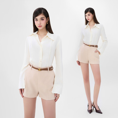 RECHIC Quần short Elmic lưng cao ống rộng phối đai lưng hack dáng thanh lịch