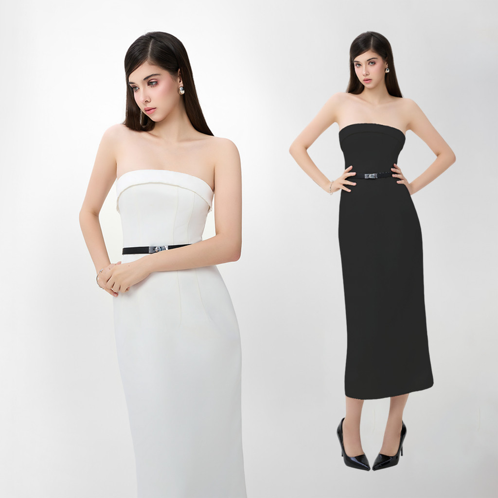 RECHIC Đầm cúp ngực Matilda dáng midi chiết eo sang trọng thanh lịch