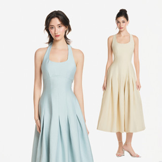 RECHIC Đầm dài Octavia dáng cổ yếm tà xòe chiết eo sang trọng tôn dáng