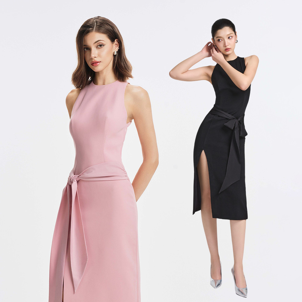 RECHIC Đầm dài Ezra dáng ôm body phối nơ chiết eo sang trọng quyến rũ