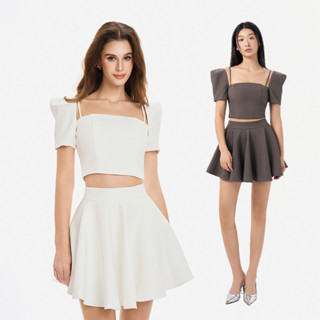 RECHIC Set Caria áo cổ vuông và chân váy dáng xòe tiểu thư nhẹ nhàng