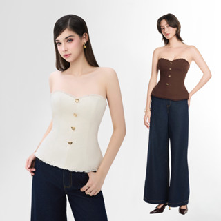 RECHIC Áo kiểu Diras dáng cụp ngực phối nút chiết eo sang trọng cá tính