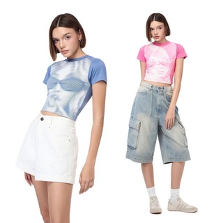 CARA Áo croptop tay ngắn nữ Maze in hình cá tính