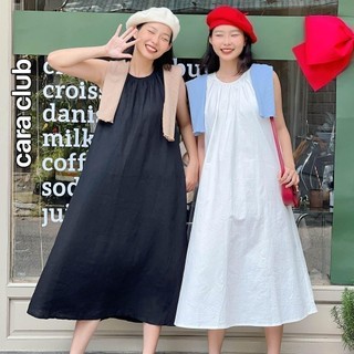 CARA Đầm dài nữ nữ Balay cổ tròn sát nách trơn đơn giản dễ thương năng động