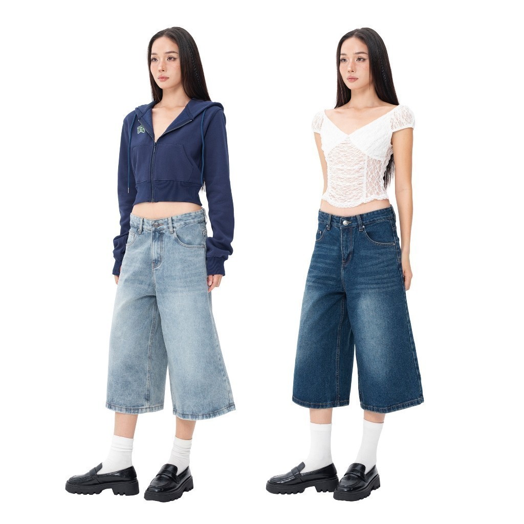 CARA Quần jean lửng nữ Fomos ống rộng midi năng động