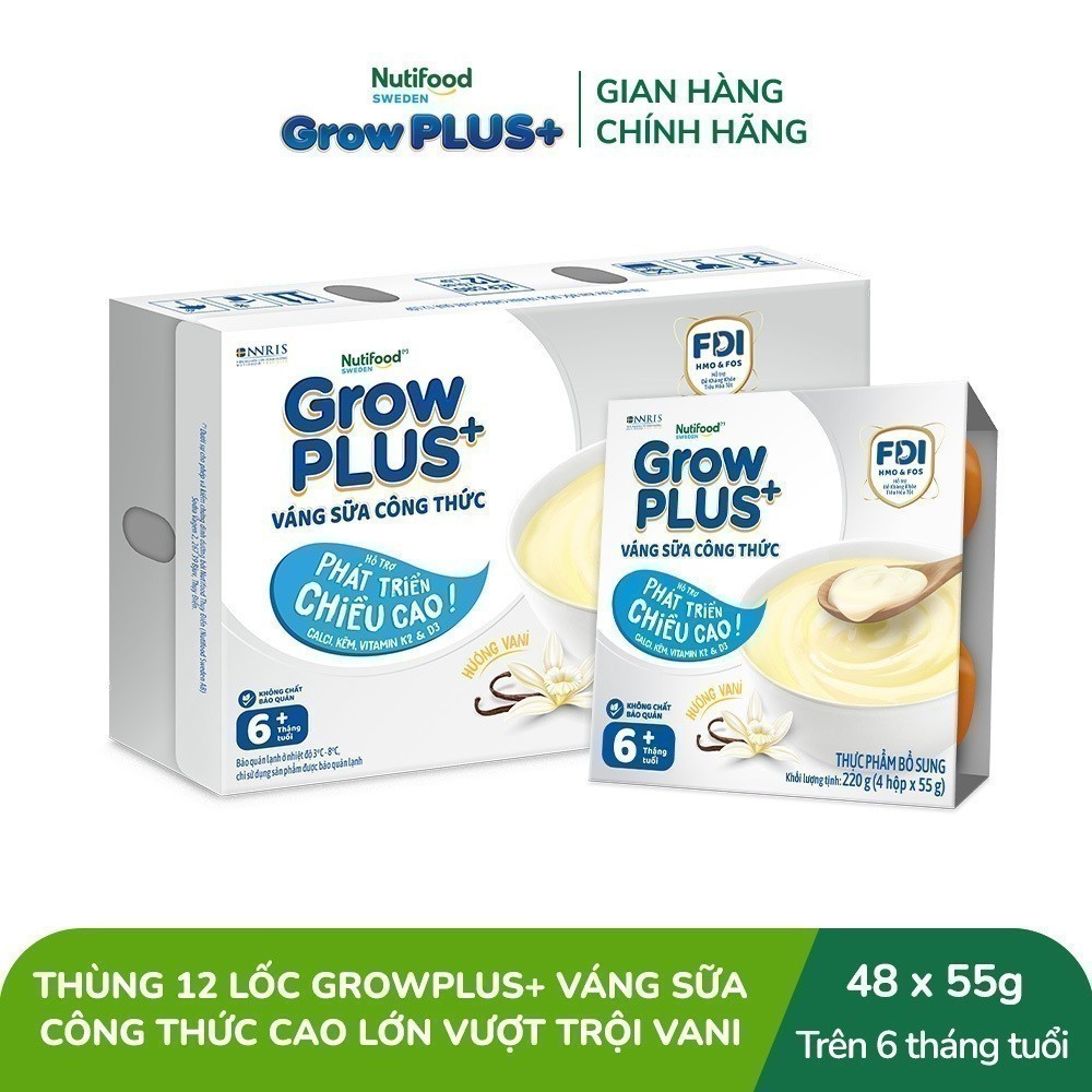 [Livestream KOL] Thùng 12 lốc GrowPLUS+ Váng sữa công thức Cao lớn vượt trội Vani (55g x 48 hộp)