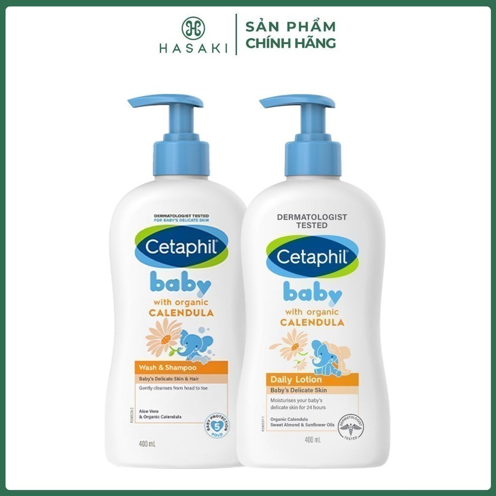 Combo Cetaphil Sữa Tắm Gội & Sữa Dưỡng Ẩm Dịu Lành Cho Bé Tinh Chất Hoa Cúc 400mlx2 Hasaki