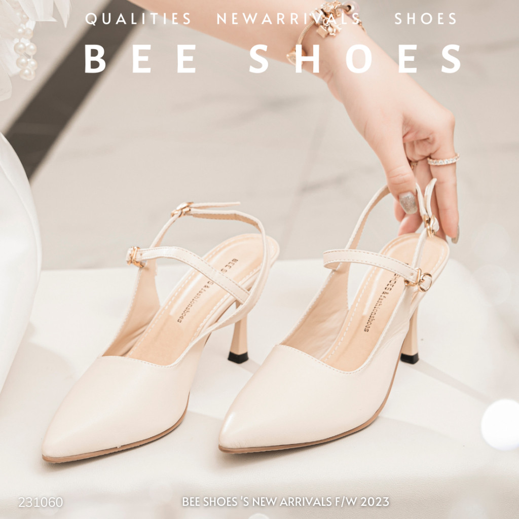 GIÀY CAO GÓT BEESHOES NỮ MŨI NHỌN - GIÀY CAO GÓT NỮ GÓT NHỌN CAO 8 PHÂN SẴN MÀU ĐEN KEM TRẮNG 231060