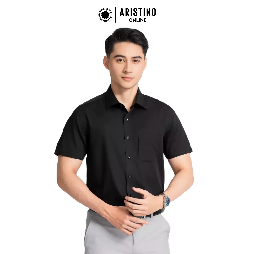 ÁO SƠ MI NGẮN TAY 𝐀𝐑𝐈𝐒𝐓𝐈𝐍𝐎 ASS151AZ MÀU ĐEN SOLID