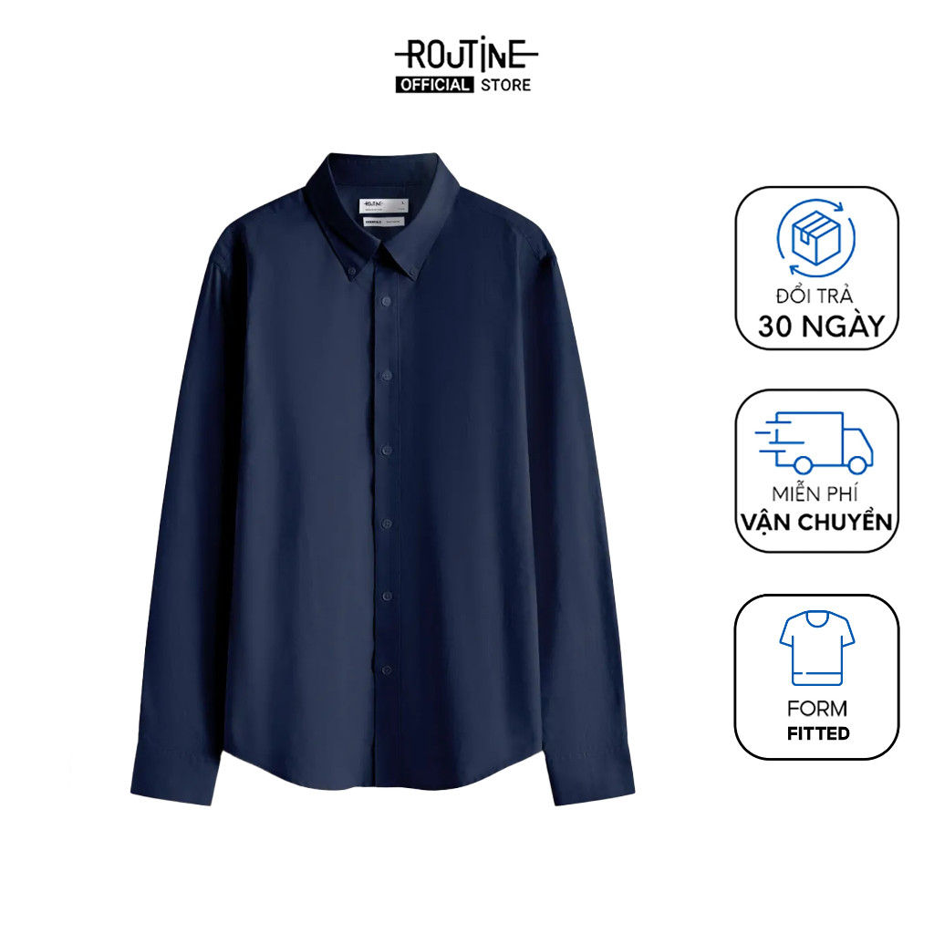  Áo Sơ Mi Nam Oxford Tay Dài Trơn Form Fitted - Routine 10S25SHL005 