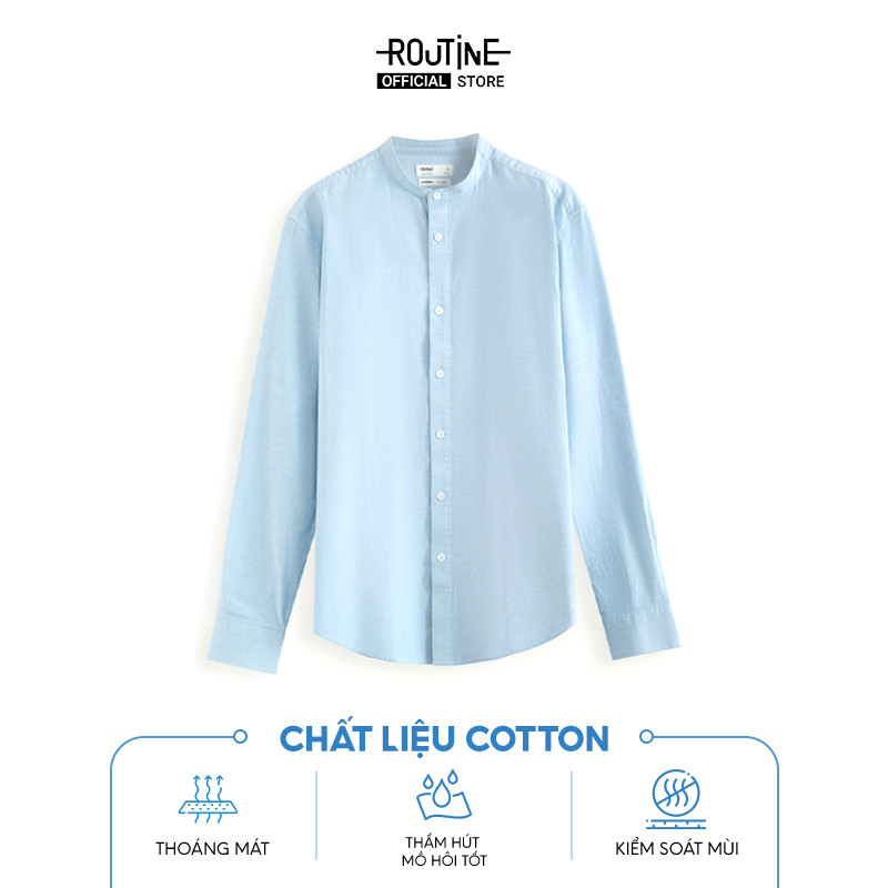 Áo Sơ Mi Nam Oxford Cổ Trụ Tay Dài Trơn Form Fitted  - Routine 10S24SHL006C | BigBuy360 - bigbuy360.vn