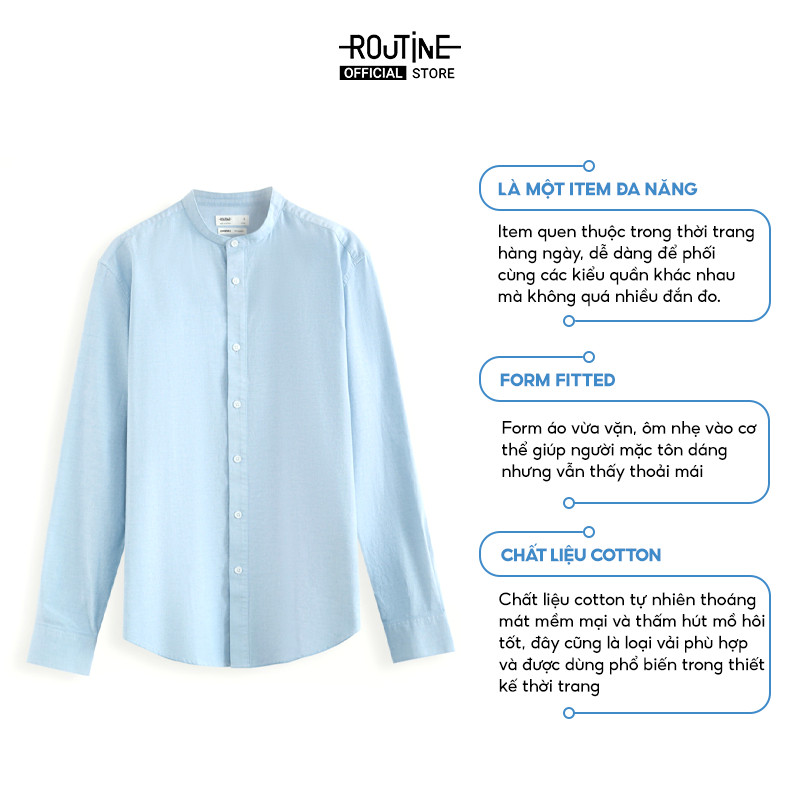 Áo Sơ Mi Nam Oxford Cổ Trụ Tay Dài Trơn Form Fitted  - Routine 10S24SHL006C | BigBuy360 - bigbuy360.vn