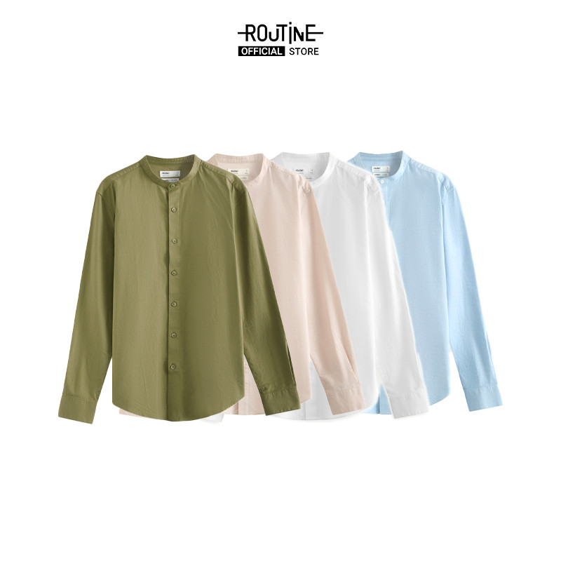 Áo Sơ Mi Nam Oxford Cổ Trụ Tay Dài Trơn Form Fitted  - Routine 10S24SHL006C | BigBuy360 - bigbuy360.vn