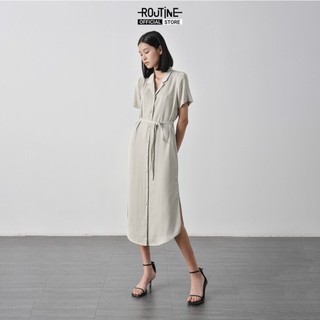 Đầm Midi Nữ Tay Ngắn Cổ Cuban Form Fitted - Routine 10F21DREW026