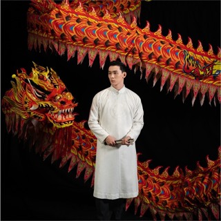 ÁO DÀI NGŨ THÂN NAM ARISTINO AAD0060Z MÀU TRẮNG THÊU