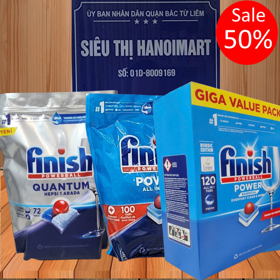 Viên rửa bát finish All in 1 120 viên to dùng cho máy 10 - 16 bộ bát đĩa trọng lượng 13 gam / viên