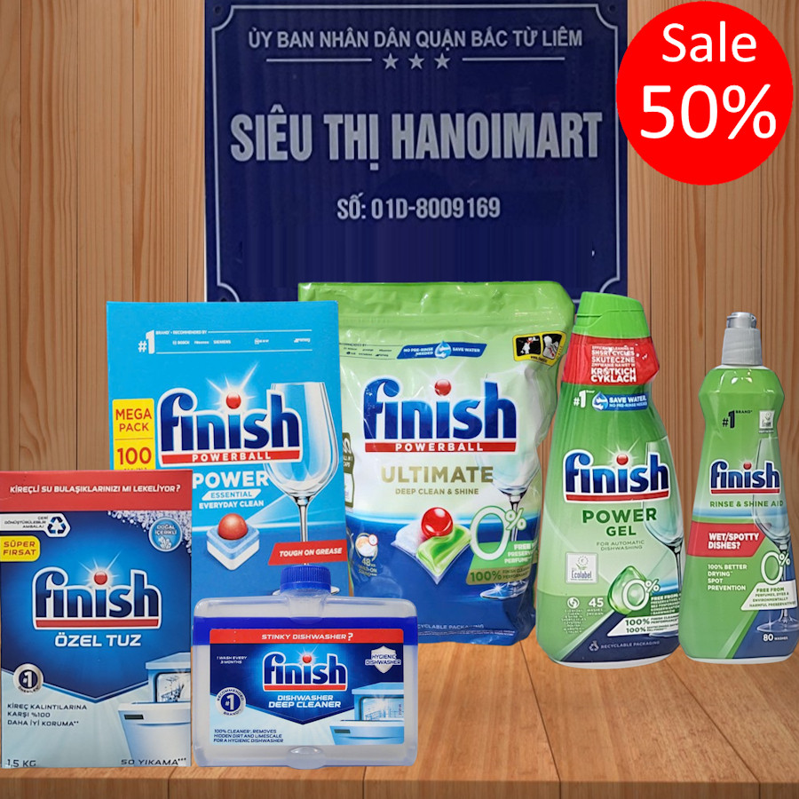 viên rửa bát Finish hữu cơ eco 100 viên Ultimate 150 V, xà phòng Gel finish eco, muối rửa bát nước làm bóng chính hãng