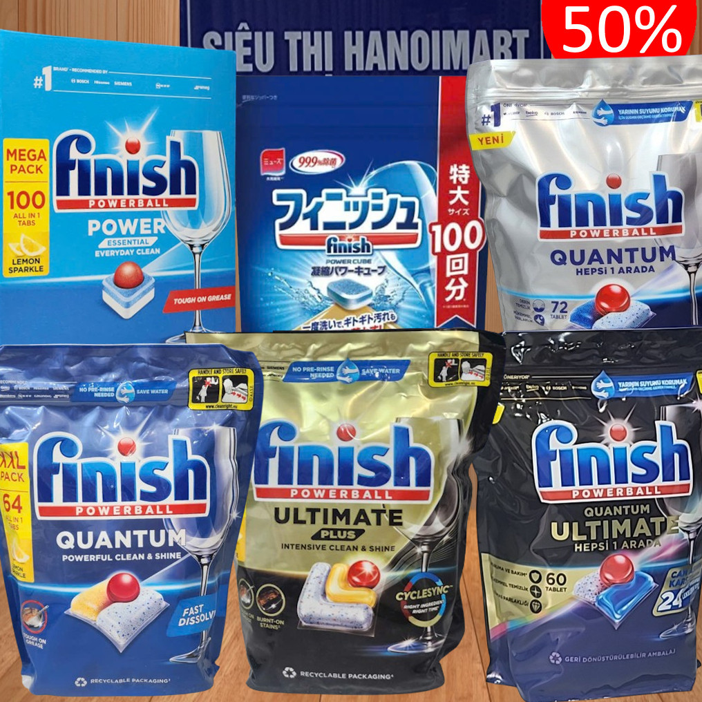 Viên rửa bát chén Finish quantum Ultimate plus all in 1 85V 64V, khuyến mãi 60 viên finish 33V 21V