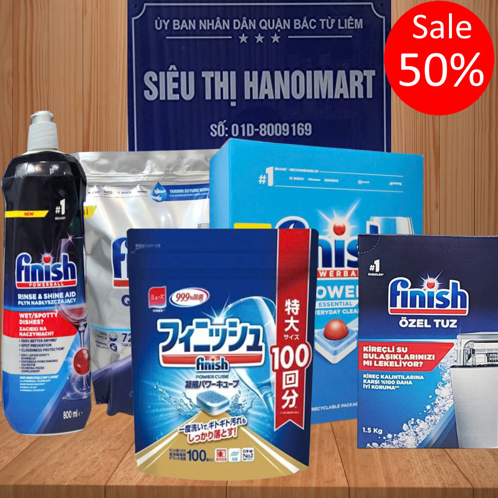 viên rửa chén bát finish 100 viên nhật, 90V finish classic all in one dùng cho máy,muối bột bóng nhậ