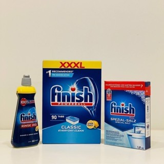  Combo Viên rửa bát finish 90 viên + Muối làm mềm nước Finish 1.5kg + dầu làm Bóng bát finish 400ml cho máy rửa chén 