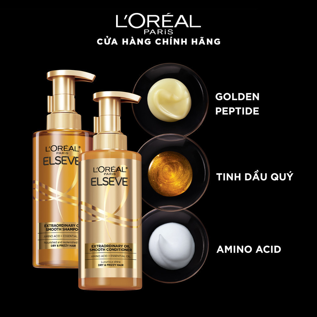 Bộ gội xả dưỡng tóc suôn mượt tóc cao cấp L'Oreal Paris Sleek 440ml x2 & Dầu dưỡng chiết xuất tinh dầu 30ml | BigBuy360 - bigbuy360.vn