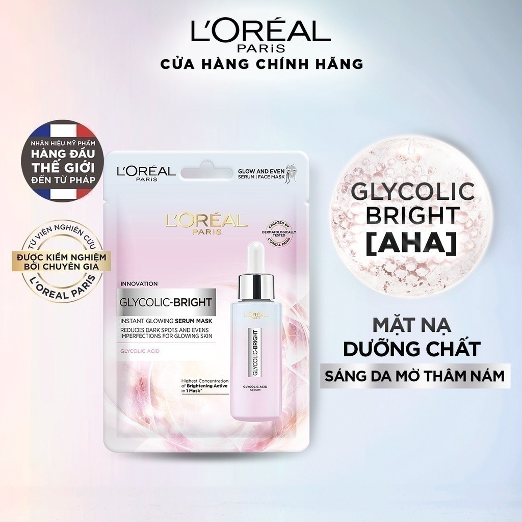 Mặt nạ dưỡng sáng mờ thâm nám L'Oreal Paris Glycolic (AHA) Bright 22g | BigBuy360 - bigbuy360.vn