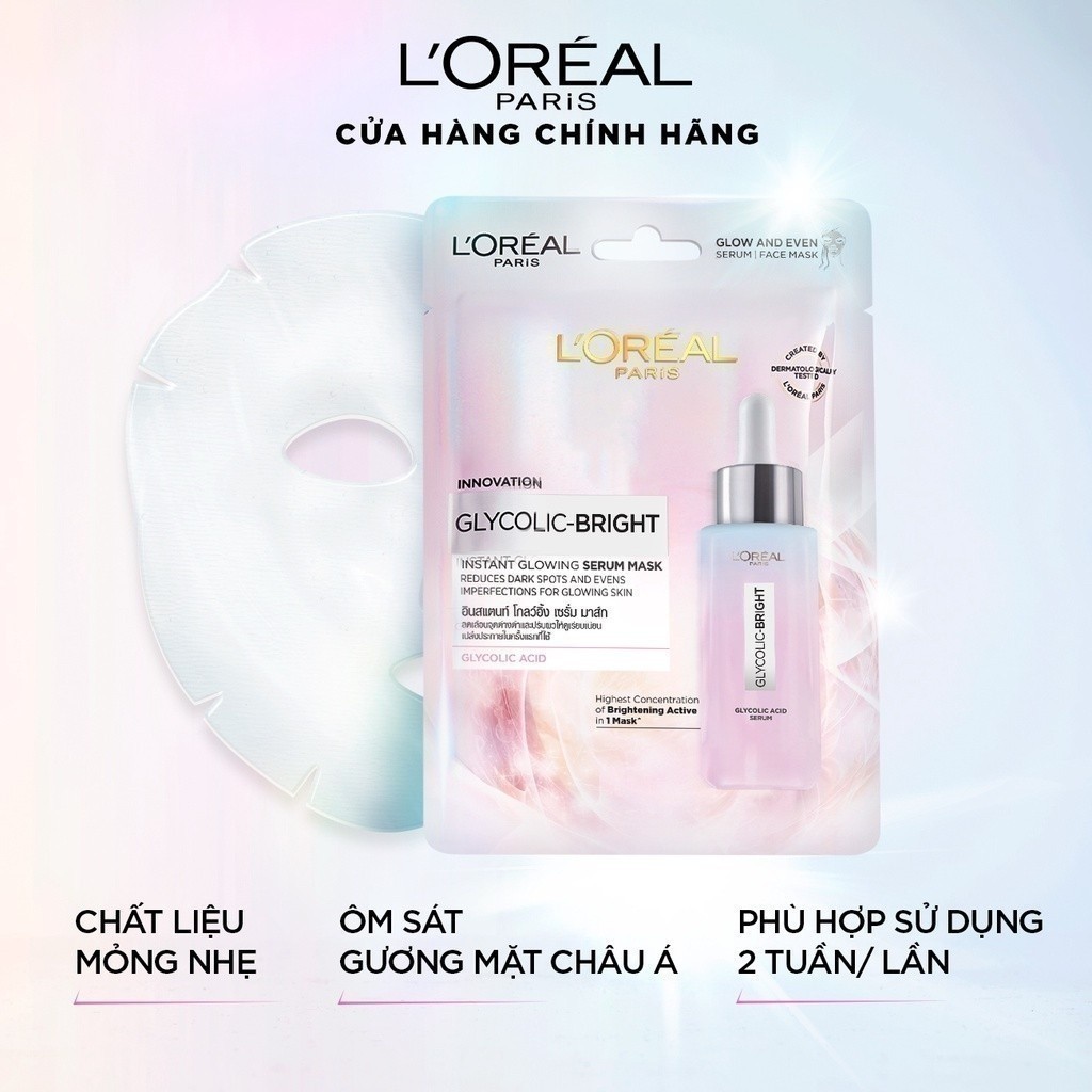 Mặt nạ dưỡng sáng mờ thâm nám L'Oreal Paris Glycolic (AHA) Bright 22g | BigBuy360 - bigbuy360.vn