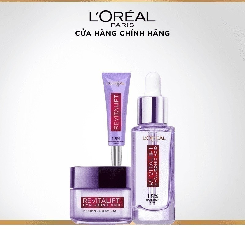 Bộ Serum Cấp Ẩm Sáng Da 30ml, 7.5ml và kem dưỡng 15ml siêu cấp ẩm giảm nếp nhăn L'Oreal Paris Revitalift Hyaluronic Acid | BigBuy360 - bigbuy360.vn