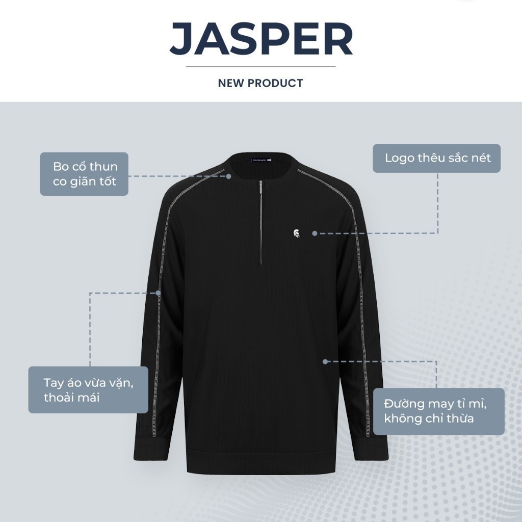 Áo thun nam tay dài cổ tròn khóa kéo JASPER, BST TỪ NHÀ RA PHỐ, vải RayonNS, co giãn tốt POLOMANOR | BigBuy360 - bigbuy360.vn