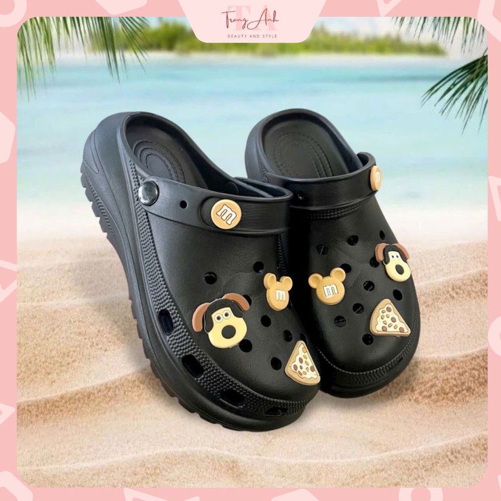 Dép nữ độn đế, Sục nữ sandal đế cao chất liệu eva siêu nhẹ dán mác ngộ nghĩnh