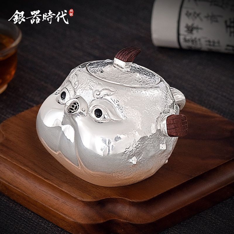 Thời đại của đồ bạc Ấm trà bạc999Ấm trà bạc nguyên chất, ấm trà bạc handmade cá heo sông, bộ trà bạc