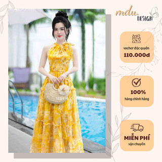 Váy Maxi Đi Biển K19-D1-4 MDU4130 Chất Liệu Tơ Hàn Kết Hợp Gam Màu Vàng Bắt Mắt Từ MDU