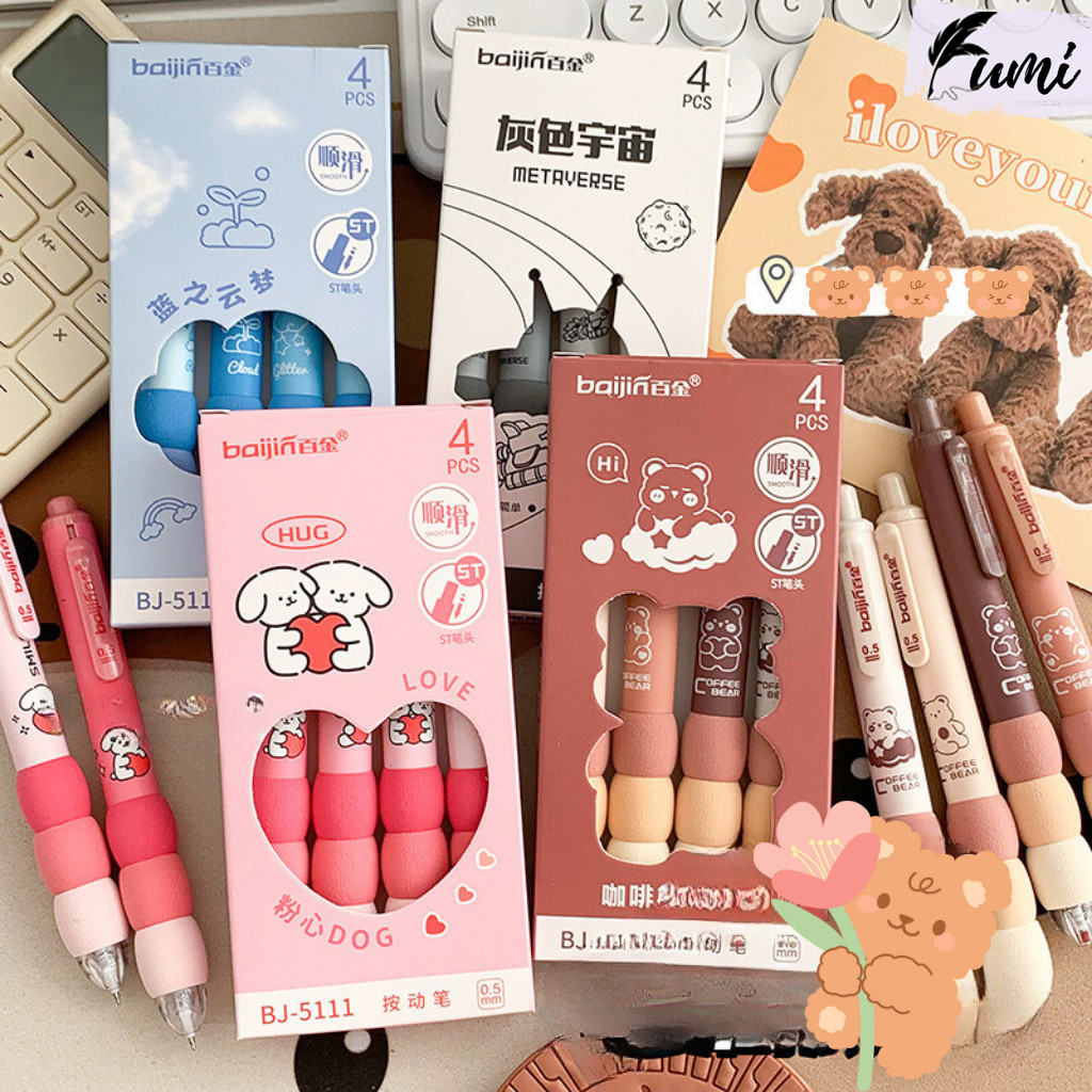 Bút gel mập đệm to 3 lớp nhiều màu hình cute B131 Bút ngòi ST 0.5mm mực đen viết êm, trơn mượt FUMI