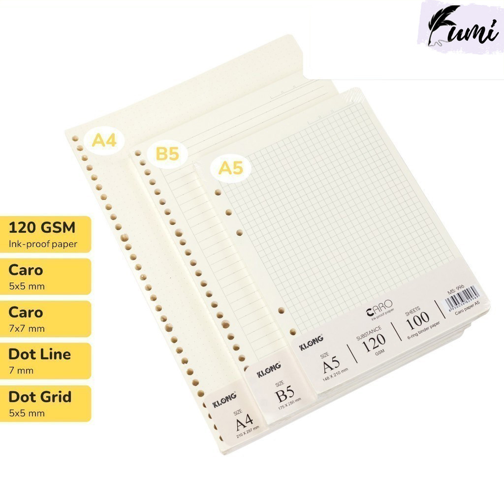 Ruột sổ còng giấy refill 120gsm Caro Dot Line Dot Grid A5 B5 A4 Giấy Refill KLONG 200 trang