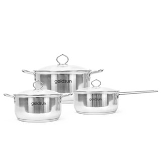 Bộ Nồi Inox Chính Hãng Goldsun GPS1703 16cm - 20cm - 24cm- Đáy từ 3 lớp sử dụng trên mọi loại bếp