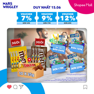  Combo Kẹo Sô Cô La M&M's Sữa 37g M&M's Đậu Phộng 37g Snickers 35g Twix 25g 