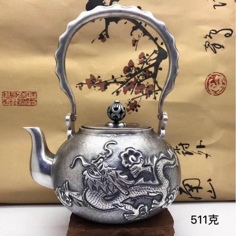 Ấm trà bạc999Ấm trà bạc nguyên chất có tay cầm, ưu đãi đặc biệt, ấm trà lớn bằng bạc nguyên chất, ấm