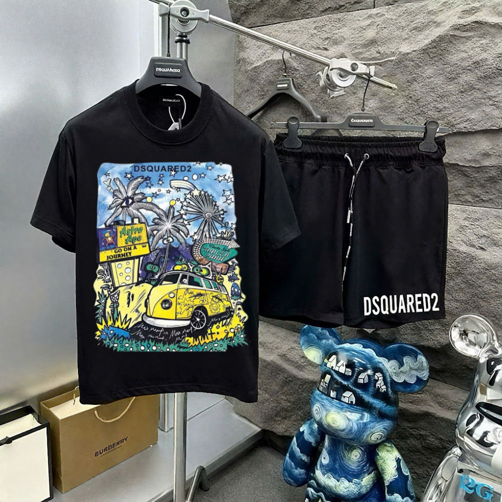 Bộ Quần Áo Phông Nam Nữ Dsquared2 Họa Tiết in cây dừa mới nhất Cực Sắc Nét Đẹp 2 Màu Trắng Đen Xuất Sắc [B01]