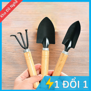 Bộ 3 món dụng cụ xẻng làm vườn mini cán gỗ (Xẻng Làm Vườn - Xới Đất - Cào Đất)